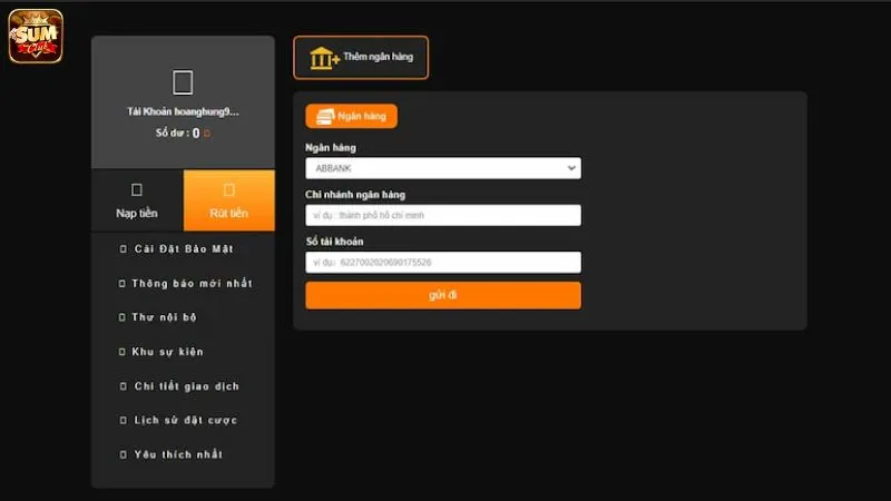 Rút tiền bằng tài khoản ngân hàng